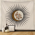 Detail of bohemian sun and crescent moon tapestry hanging on a textured bedroom wall - 73*95CM / Brushed Fabric