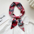 Artistic oil painting style red silk scarf with traditional pattern tied on white shirt - 6x105cm / Flying Statue