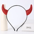 Detailed view of a red glittery devil horn headband for Halloween costumes - Red Glitter Devil Horn Headband / 12 Pcs/Bag