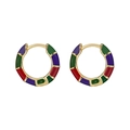 Bamboo-style gold hoop earrings with multi-colored enamel in purple, green, and red - Copper Plated 18K Gold / Gold Multicolor Enamel