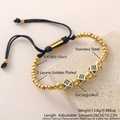 Bracciale regolabile in acciaio inossidabile dorato con tre ciondoli a cubo in pietra nera - Cubo con Zirconia (NAL09-10) / 4mm / Oro