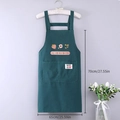 Dark green striped cotton floral apron with strawberry embroidery and pockets - Green - Striped Cotton Linen Strap