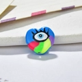 Blue resin heart-shaped evil eye bead with colorful rainbow stripes for DIY jewelry - Blue Rainbow Patchwork