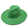 Gedetailleerd bovenaanzicht van een klassieke groene vilten fedora met brede rand - Volwassene 56-59cm / Grasgroen