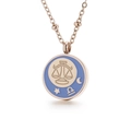 Rose gold Libra coin pendant necklace with light blue enamel and beaded chain - Libra (KN196867-K)