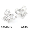 Orecchini a fiocco cavo in acciaio inossidabile lucido argento di 30x23mm - Orecchini d'argento