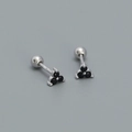 S925 sterling silver clover stud earrings with black zircon stones in silver finish - 925 Silver / Platinum Plated - Black Zircon