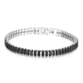 6mm silver stainless steel bracelet featuring rectangular black zircon stones for women - Steel-Black