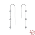 Silver S925 sterling silver drop chain earrings with three sparkling round zircons - Triple Zirconia Design / 925 Silver / White Gold #5