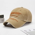Vintage verwaschene Baseballkappe aus khakifarbenem Baumwollstoff mit Stickerei - Verstellbar / Beige