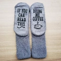 Funny gray fuzzy socks with 'If you can read this, bring me coffee' text on soles - OPP Bag Packaging / Grey-Bring Me Coffee