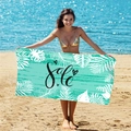 Mint green microfiber beach towel with tropical palm leaves and Sale slogan print - B10-Mint Green Tropical Palm Sale