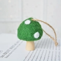 Handmade green wool felt mushroom ornament with white dots and wooden stem for Christmas - Large Mushroom / Green