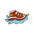 Spilla sneaker in smalto rosso e giallo con motivo a spruzzi blu su sfondo bianco - Scarpa da Ginnastica-Rosso Bianco Giallo
