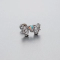 Silver bow-shaped titanium steel ear stud with iridescent opal heart and clear zircons - Iridescent Bow (A018-4#)