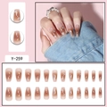 Y-259 Kit de 24 faux ongles ballerine dégradé marron avec motifs de cœurs dorés - Dégradé Café Coeur Or Paillettes (Y-259)