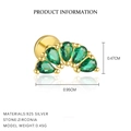 Elegant 925 sterling silver gold-plated stud earring with five green teardrop zircons - E4782-Gold/Single Piece