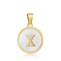 18k gold plated round shell pendant necklace with letter X on white background - Letter X Style