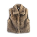 Women's stylish faux fur vest in tan mixed tones with stand collar and loose fit - Brown
