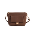 Borsa a tracolla marrone plissettata con chiusura a scatto dorata e finitura in finta pelle - Marrone
