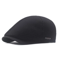 Men's summer black mesh ivy cap with breathable hollow design and metal logo detail - Black
