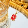 Elegant gold titanium steel necklace with a red enamel rectangle star pendant - Gold Red Enamel Quadrilateral (C143)