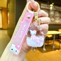 Hello Kitty liquid sequin keychain with pink popsicle design and silicone wrist strap - 【ice Cream】milk White Kt