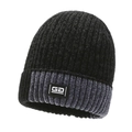Men's winter knit beanie in black and dark grey chenille with thick fleece lining - Black