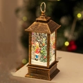 Vintage bronze Christmas lantern with sparkling snowflakes and festive tree scene - Kids and Tree