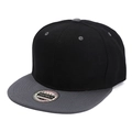 Detail view of a two-tone snapback baseball cap with black crown and grey flat brim - Adult Size (58cm) / Black with Dark Grey Brim