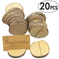 Macro view of natural wood base card holders with bark edges and 20pcs quantity label - Wood Slice Set with Bark (JM01971)
