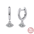 925 sterling silver hoop earrings with evil eye pendant and white zircon stones - Evil Eye Pendant Hoop / Silver Evil Eye (EQE51-P)