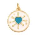 Round brass charm with blue enamel heart and wavy gold edges for DIY jewelry making - K076506-Turquois Radiant Turquoise Heart