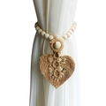 Fermatenda boho con perline in legno e nappa in macramè di cotone a forma di foglia - Stile Foglia / Marrone