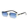 Rimless geometric sunglasses with blue gradient tinted lenses and gold metal bridge - C14-Light Blue Grey