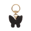 Detailed view of a black rhinestone butterfly keychain with gold-plated metal ring and clip - Black