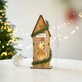 Wooden XMAS house ornament with reindeer LED cutout and 15.5cm height design - Wooden Ornament-Christmas House (Lighted)