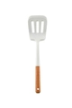 Creamy white silicone slotted turner with ergonomic wooden handle for non-stick cookware - Slotted Spatula