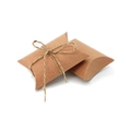 Close-up of brown kraft paper pillow boxes with decorative natural jute twine - Box with Hemp Rope / Yellow