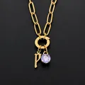 Minimalist gold stainless steel necklace with lowercase letter p and purple crystal pendant - Lowercase p