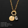 14K gold plated stainless steel necklace with initial J disk and crystal pendant - Letter J / Gold