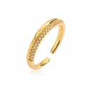 Eleganter 18K vergoldeter verstellbarer offener Ring mit funkelnden Zirkonia-Steinen - Einstellbar Offen / Mikrogefasster Zirkon Offener Ring / Doppelreihig Mikrogefasst Golden (14221)