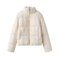 Cream knit texture padded jacket with cable knit pattern and stand collar design - XS / White