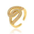 Detail of gold-plated adjustable ring with micro-paved cubic zirconia on twisted band - Twisted Ring Pavé Style (J-1400) / Gold