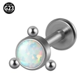 G23 titanium labret stud with circular opal stone and small metal bead accents - G23 Titanium 1.2*6mm / Style 2-White Opal (OP17)
