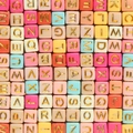 Mix of colorful 6x6mm acrylic square alphabet beads with gold letters for DIY jewelry - 100 Pcs/Pack / Multicolor with Gold Letters