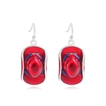 Close-up of red cowboy hat earrings with blue glitter details and silver hooks - Style 6-Red Cowboy Hat Star and Stripes Detail Earrings