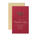 Vintage burgundy greeting card with bronze metal bird and kraft envelope for Valentine's Day - Love Birds