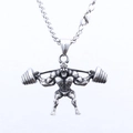 Retro stainless steel barbell lifting pendant necklace for men with vintage finish - Steel Color Pendant (Chain Not Included) (B1007)