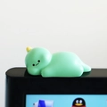 Mini green dinosaur monitor ornament with yellow horns and a matte finish for desktops - Type H Lying Dragon